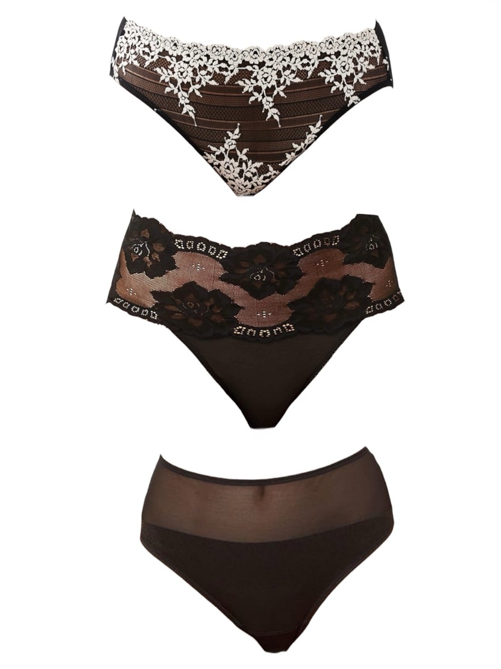 Pack of 3 Lace/Floral/Sheer High Waisted Panties